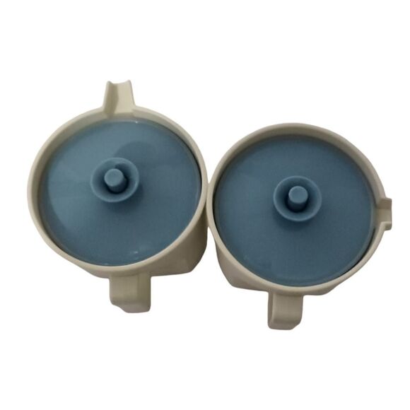 Tupperware Creamer Sugar Bowl Set Almond Blue Lids Retro 1415-2 & 1414-2 Vintage - Picture 8 of 16